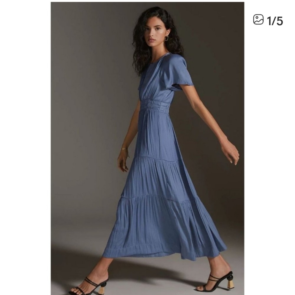 Anthropologie The Somerset Maxi Silky Dress Blue - Picture 3 of 6